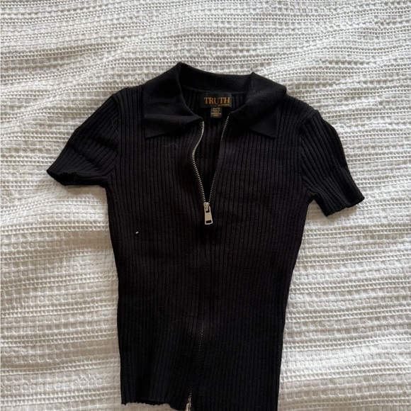 Truth Black Ribbed Zip-Up Top - Picture 1 of 1